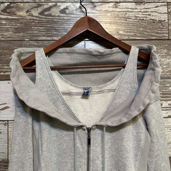 Free People Light Heather Grey Zip Up Women's Cute Shoulder Cover Tank Hoody - Picture 4 of 5